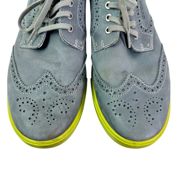 Ecco Men's EU 46 (US 12 to 12.5) Gray Leather Green Sole Wingtip Sneaker Shoes - Picture 5 of 8